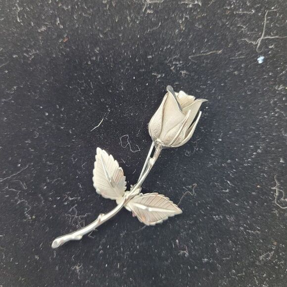 Vtg Signed Giovanni Silver-Tone 3D Rose Flower Brooch Pin 3.5" Collectible Gift - Picture 5 of 5